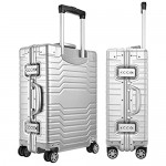 Aluminum Carry On Suitcase Hardsided Metal Luggage Spinner Wheels & TSA Locks - Sliver 20 Inch