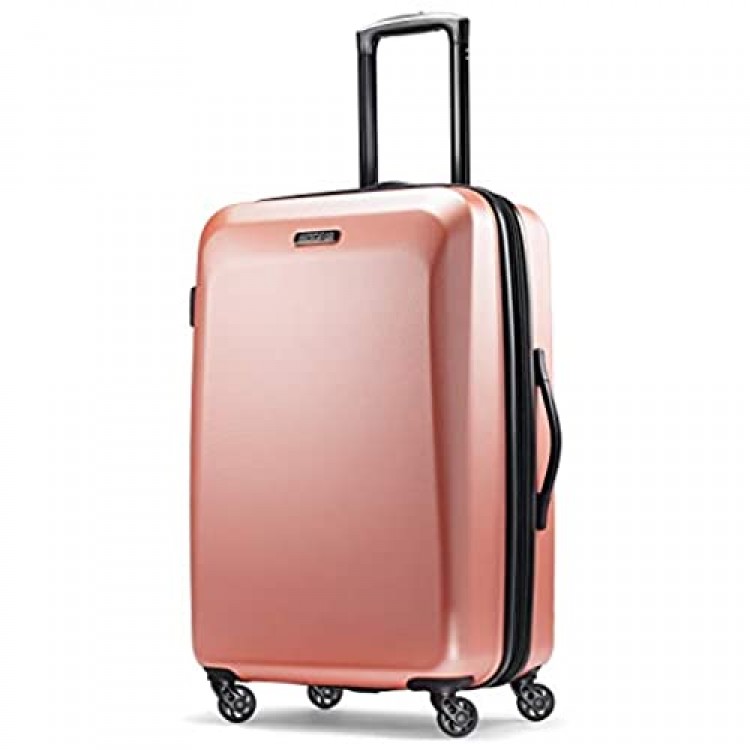 American Tourister Moonlight Hardside Expandable Luggage with Spinner Wheels Rose Gold Checked-Medium 24-Inch