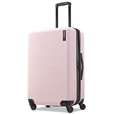 American Tourister Stratum XLT Expandable Hardside Luggage with Spinner Wheels  Pink Blush  Checked-Medium 25-Inch