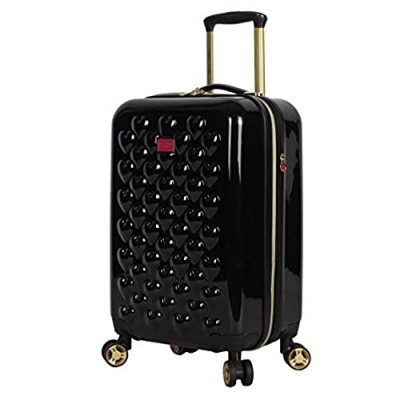 Betsey Johnson Designer 20 Inch Carry On - Expandable (ABS + PC) Hardside Luggage - Lightweight Durable Suitcase With 8-Rolling Spinner Wheels for Women (Heart to Heart Black)