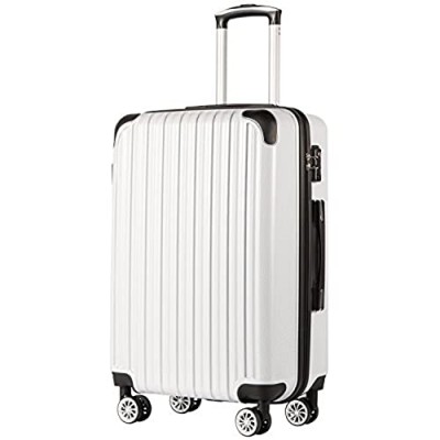 Coolife Luggage Expandable(only 28") Suitcase PC+ABS Spinner 20in 24in 28in Carry on (white grid new  S(20in)_carry on)