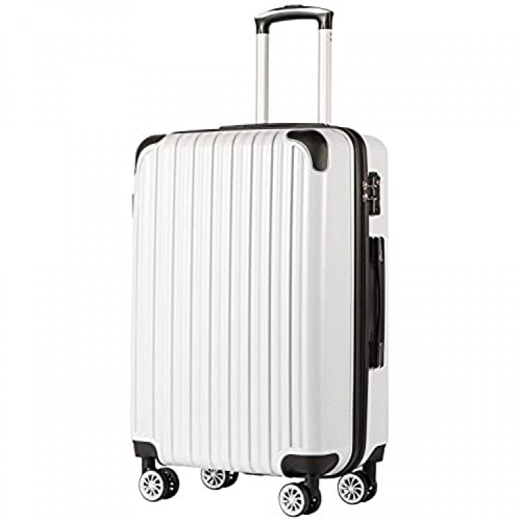 Coolife Luggage Expandable(only 28) Suitcase PC+ABS Spinner 20in 24in 28in Carry on (white grid new S(20in) carry on)