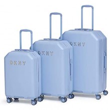 DKNY Metal Logo Hardside Spinner Luggage  Light Blue  Checked-Large 28-Inch