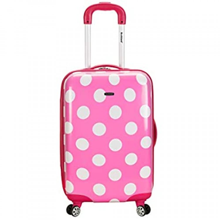 Rockland Laguna Beach Hardside Spinner Wheel Luggage Pink Dots Carry-On 22-Inch
