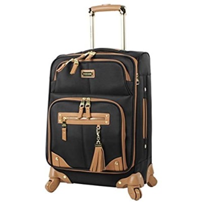 Steve Madden Designer 20 Inch Carry On Luggage Collection - Lightweight Softside Expandable Suitcase for Men & Women - Durable Bag with 4-Rolling Spinner Wheels (Harlo Black)