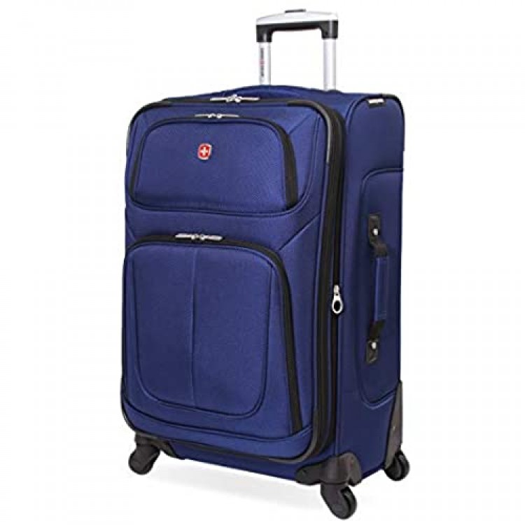 SwissGear Sion Softside Luggage with Spinner Wheels Blue Checked-Medium 25-Inch