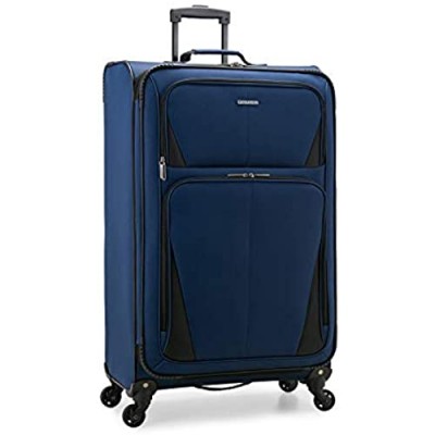 U.S. Traveler Aviron Bay Expandable Softside Luggage with Spinner Wheels  Navy  Checked-Large 31-Inch
