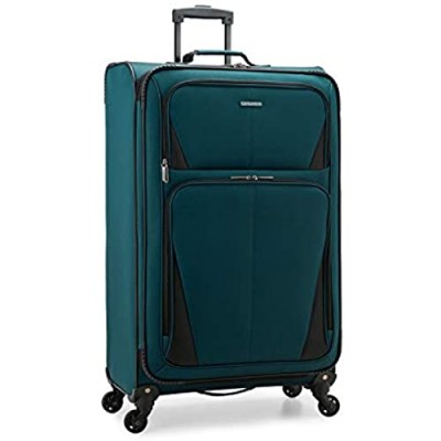 U.S. Traveler Aviron Bay Expandable Softside Luggage with Spinner Wheels  Teal  Checked-Large 31-Inch