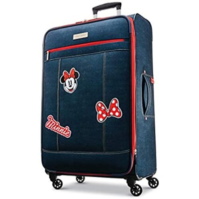 American Tourister Disney Softside Luggage with Spinner Wheels  Minnie Mouse Denim  Checked-Large 28-Inch