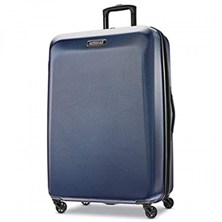American Tourister Moonlight Hardside Expandable Luggage with Spinner Wheels Navy Checked-Large 28-Inch