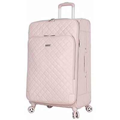 BCBGeneration Designer Luggage Collection - Expandable 24 Inch Softside Suitcase - Lightweight Midsize Checked Bag with 8-Rolling Spinner Wheels (24in  Quilt Pink)