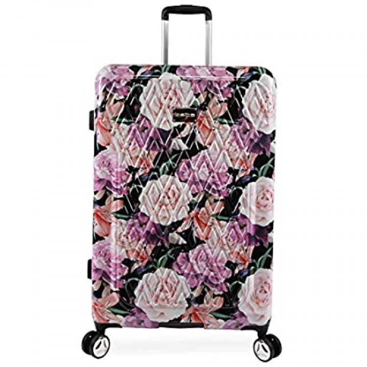 BEBE Women's Luggage Marie 29 Hardside Check in Spinner Black Floral Print One Size