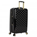 Betsey Johnson 26 Inch Checked Luggage Collection - Expandable Scratch Resistant (ABS + PC) Hardside Suitcase - Designer Lightweight Bag with 8-Rolling Spinner Wheels (Heart to Heart Black)