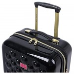 Betsey Johnson 26 Inch Checked Luggage Collection - Expandable Scratch Resistant (ABS + PC) Hardside Suitcase - Designer Lightweight Bag with 8-Rolling Spinner Wheels (Heart to Heart Black)