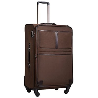 Coolife Luggage Expandable Suitcase Spinner Softshell TSA Lock (M(24in)  Brown)