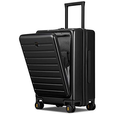 LEVEL8 Road Runner Carry On Luggage  20-Inch Hardside Suitcase  Spinner Luggage with Front Pocket  Double TSA Locks - Black