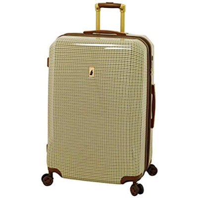 LONDON FOG Cambridge Hardside Expandable Luggage with Spinner Wheels  Olive Houndstooth  Checked-Large 28-Inch