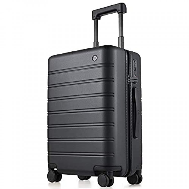 Modern Carry on Luggage 22x14x9 with Ninetygo Laundry Bag 100% Polycarbonate Hardside Luggage Carry on Suitcase with Wheels & TSA Lock Detailed Design & Effortless Movement (20-Inch Black)