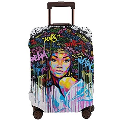 NELife Travel Suitcase Protector African American Girl Elastic Protective Washable Luggage Cover with Concealed Zipper Suitable for 18-32 Inch-XL