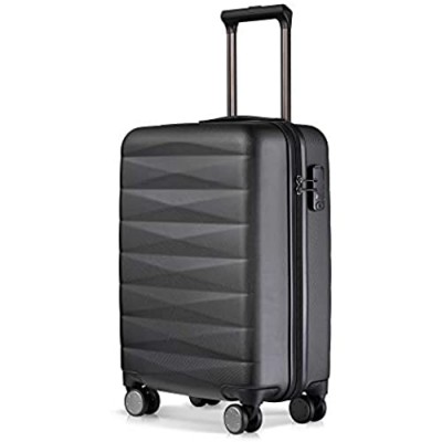 NINETYGO Ganges Carry on Luggage with Spinner Wheels  100% Polycarbonate Hardside Suitcase with TSA Lock  Black  Carry-on 20-Inch  Intersecting Ridge Exterior for Durability