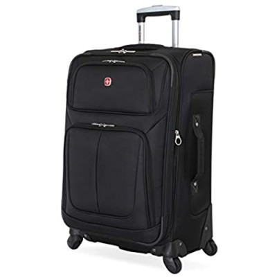 SwissGear Sion Softside Luggage with Spinner Wheels  Black  Checked-Medium 25-Inch