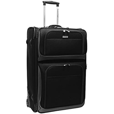 Traveler's Choice Conventional II Softside Expandable Rugged Rolling Upright Suitcase  Lightweight Travel Luggage  Black  Checked-Large 30-Inch