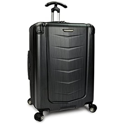 Traveler's Choice Silverwood Polycarbonate Hardside Expandable Spinner Luggage  Brushed Metal  Checked-Medium 26-Inch