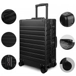 Travelking All Aluminum Carry On Luggage with TSA Locks Metal Hard Shell Spinner Suitcase ( Black 28 Inch )