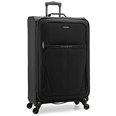 U.S. Traveler Aviron Bay Fashionable Expandable Lightweight Softside Travel Suitcase Luggage with Spinner Wheels  Black  Checked-Large 31-Inch
