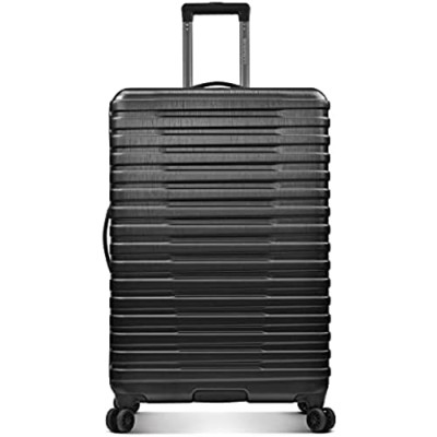 U.S. Traveler Boren Polycarbonate Hardside Rugged Travel Suitcase Luggage with 8 Spinner Wheels  Aluminum Handle  Black  Checked-Large 30-Inch