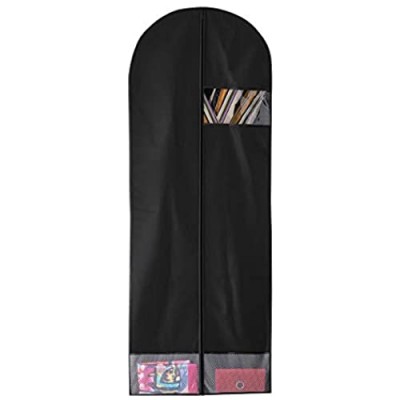60 inch Black Garment Bag Breathable For Suit Dress With Large Clear Window And Mesh Pockets