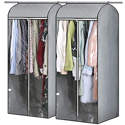 AOODA 2 Packs Clear Garment Bags for Closet Storage with PVC Window Well Sealed 54 inch Large Hanging Garment Clothes Cover Protector for Dresses Suits Coats Jackets (Frameless)  Grey