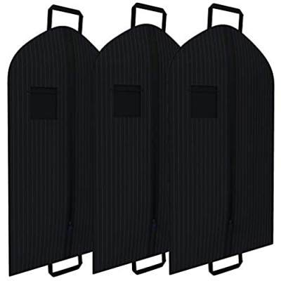 Black Pinstriped Suit Garment Travel Bags 3 Pack With ID Tag Window - 40" X 24"