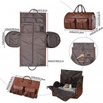 Carry On Garment Bag Waterproof Mens Garment Bag for Travel Business Large Leather Duffel Bag with Shoe Compartment -Brown