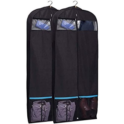 KIMBORA Gusseted 43" Suit Garment Bags for Travel Storage Breathable Wardrobe Hanging Clothes Cover with 2 Large Shoe Pockets (Pack of 2)