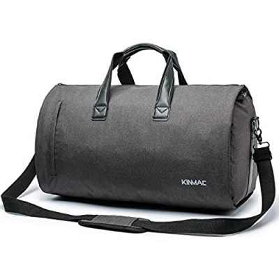 Kinmac Black Water-Resistant Convertible Suit Travel Shoulder Bag Garment Bag with Shoes Compartment 2 in 1 Hanging Suit Travel Gym Duffel Bags for Men and Women