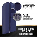 Navy Suit Garment Travel Bags - ID Tag Window Heavy Duty Lightweight 48