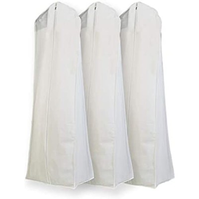 Semapak Pack of 3 X Large White Non Woven Bridal Wedding Gown Dress Garment Bag  Full Length Dress Bags with 15" Gusset