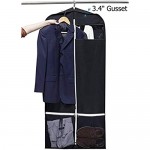 SLEEPING LAMB Breathable Gusseted Garment Bag 54 Dress Suit Cover with 2 Large Mesh Pockets Black