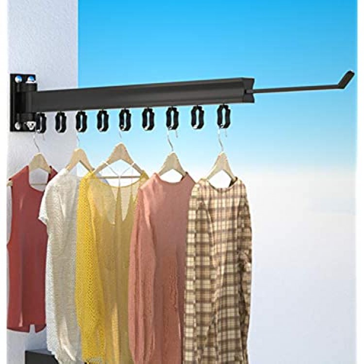 Wall Mounted Retractable Drying Rack Black Folding Clothes Hanger one fold Wall Mounted Retractable Clothes Rack Space-Saver for Indoors/Outdoors