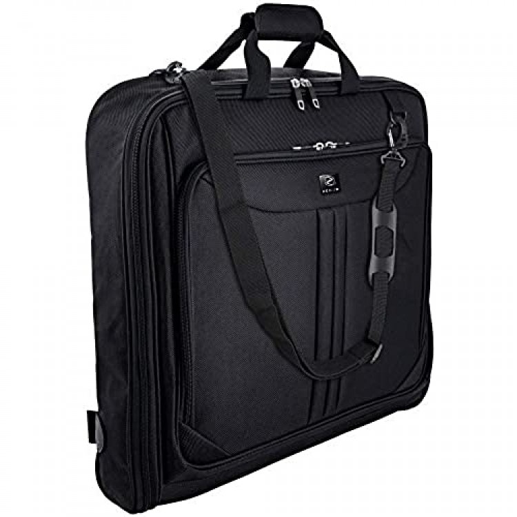 ZEGUR Suit Carry On Garment Bag for Travel & Business Trips With Shoulder Strap (Black)