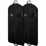 Zilink Black Garment Bags Suit Bags for Travel 54 inch Breathable Dresses Cover Bag with Gusseted Clear Window and ID Card Holder for Suit Coat Dress Set of 2