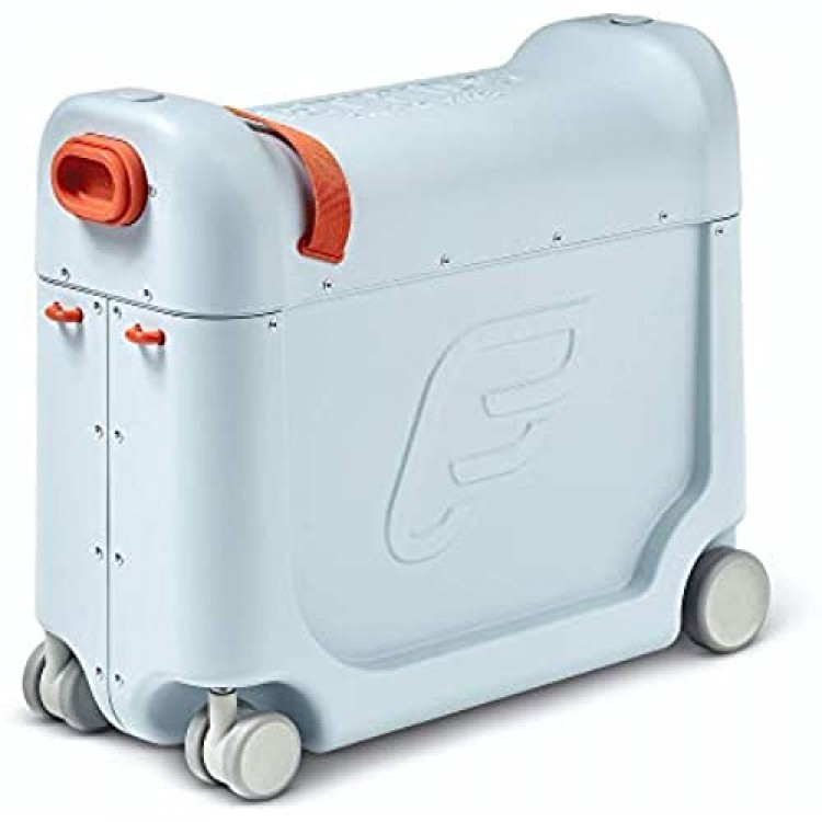 JetKids by Stokke BedBox Blue Sky - Kid's Ride-On Suitcase & In-Flight Bed - Help Your Child Relax & Sleep on the Plane - Approved by Many Airlines - Best for Ages 3-7