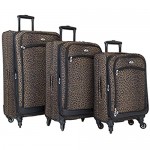 American Flyer Animal Print 5-Piece Spinner Luggage Set Leopard Black