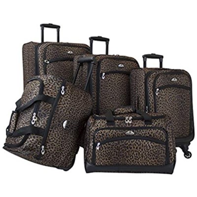 American Flyer Animal Print 5-Piece Spinner Luggage Set  Leopard Black