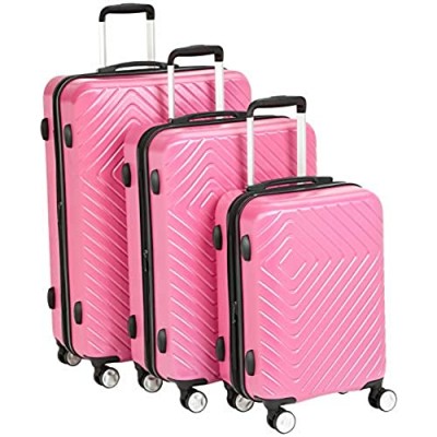  Basics 3 Piece Geometric Hard Shell Expandable Luggage Spinner Suitcase Set - Pink