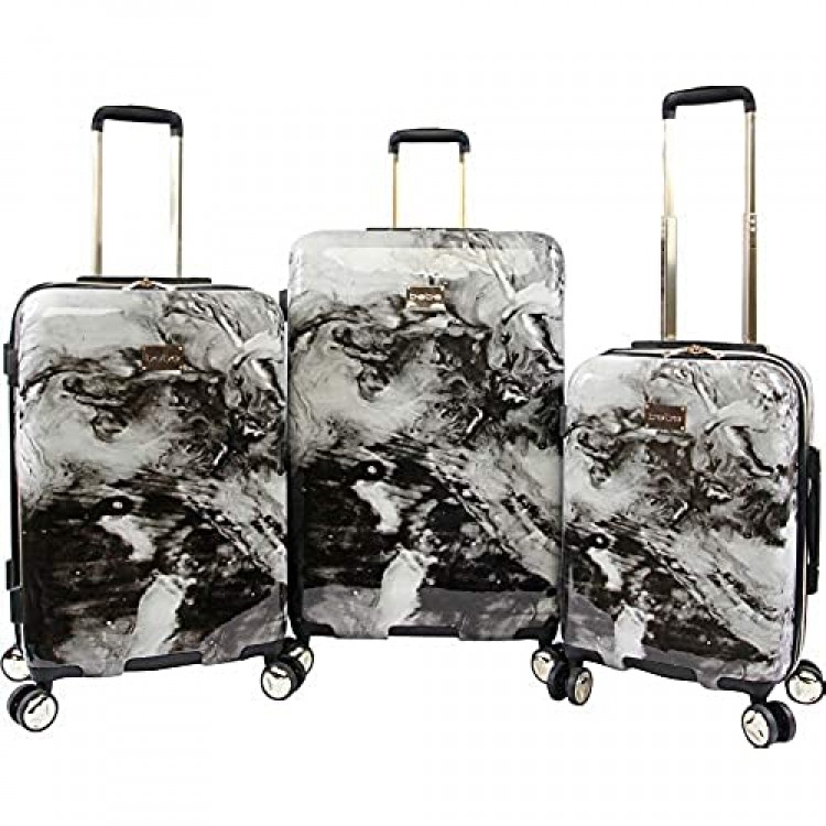 BEBE Luggage Teresa 3pc Spinner Suitcase Set Black Marble One Size