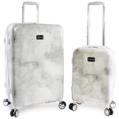 BEBE Women's Lilah 2 Piece Set Suitcase with Spinner Wheels  Silver Marble  One Size