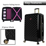 Betsey Johnson Luggage Hardside 3 Piece Set Suitcase With Spinner Wheels (20 26 30) (One Size Heart to Heart Black)…