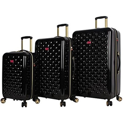 Betsey Johnson Luggage Hardside 3 Piece Set Suitcase With Spinner Wheels (20" 26" 30") (One Size  Heart to Heart Black)…